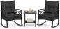 Tangkula 3 Pieces Outdoor Rocking Chairs Set, Rattan Heavy Duty Cushioned by TANGKULA