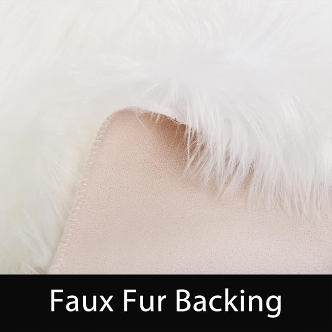 Latepis White Round Rug 5ft Faux Fur Sheepskin Circle Rug - Image 4