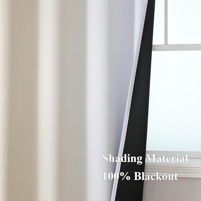 Beige and Greyish White Ombre Blackout Curtains Living Room 96 Inches Long | - Image 5
