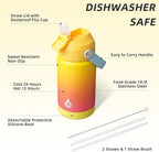 BJPKPK Insulated Water Bottle with Straw Lid, 12oz Thermos Water Bottles with Soft Nozzle, Flex Handle & Non-slip Boot, BPA Free Leak Proof Stainless Steel Metal Thermos, Tumblers, Cups,Rainbow