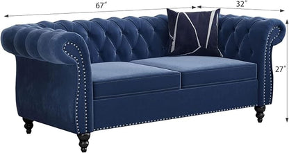 Chesterfield Loveseat Sofa, Modern Velvet Small Sofa Couch 2 Seater - Image 2
