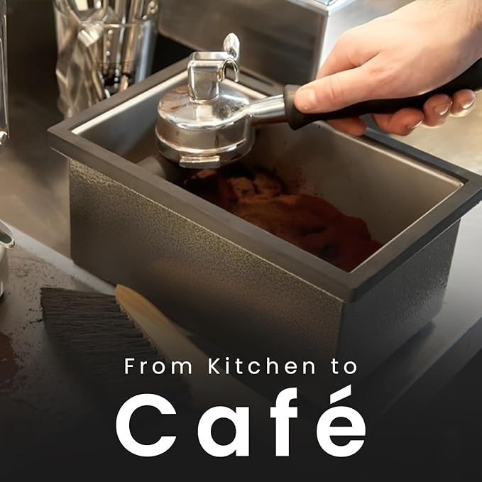 Rattleware Stainless Steel Knock Box | Heavy-Duty Espresso Grounds Container, Welded Bar, Durable and Efficient for Baristas - Quality Coffee Preparation (9.25"x5.5"x4")