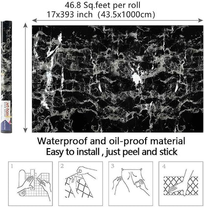 Arthome Black Marble Contact Paper, 15.7"x393" Self Adhesive Wallpaper - Image 7