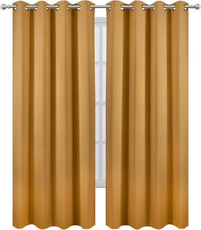 Blackout Curtains 66 x 95 inch/Mustard Yellow Curtains Set of 2 Panels/Thermal - Image 2