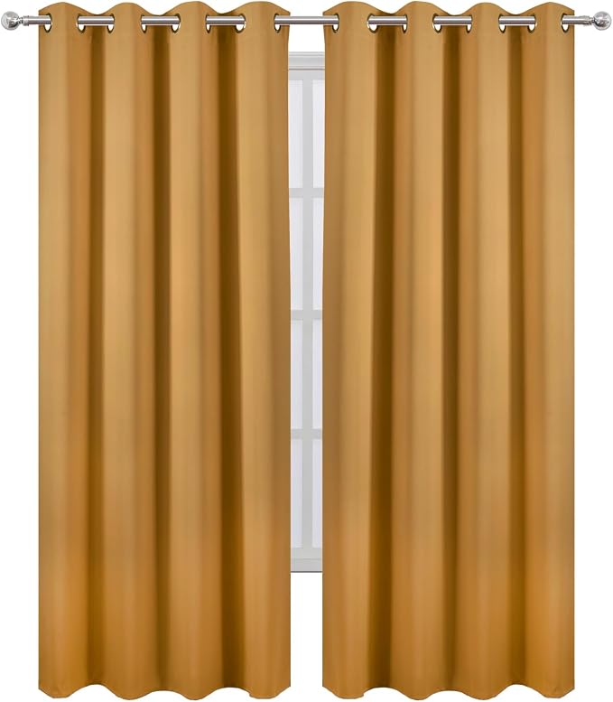 Blackout Curtains 66 x 84 inch/Mustard Yellow Curtains Set of 2 Panels/Thermal - Image 2