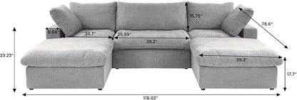 Cloud Modular Sectional Sofa Couch, 120.45" U Shaped Convertible Couches - Image 2