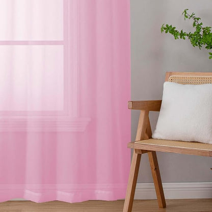 Pink Sheer Curtains for Bedroom Living Room 45 Inch Length 2 Panels, Soft Airy - Image 9