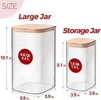 Glass Flour and Sugar Containers, Square Glass Containers with Bamboo Lids, Gallon Jars with Bamboo Lids for Cookies, Coffee Beans （2 pack 1.6/4.6 qt）