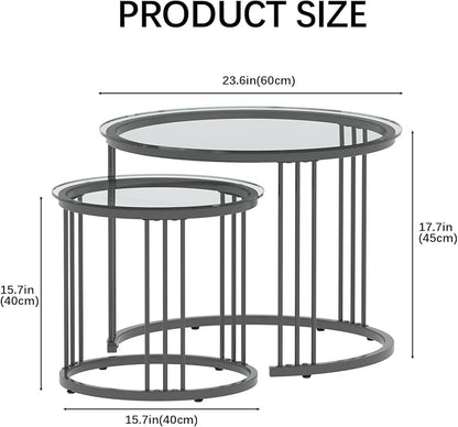 Garden 4 you Nesting Coffee Table, 23.6" Round Coffee Table Set of 2, Glass - Image 2