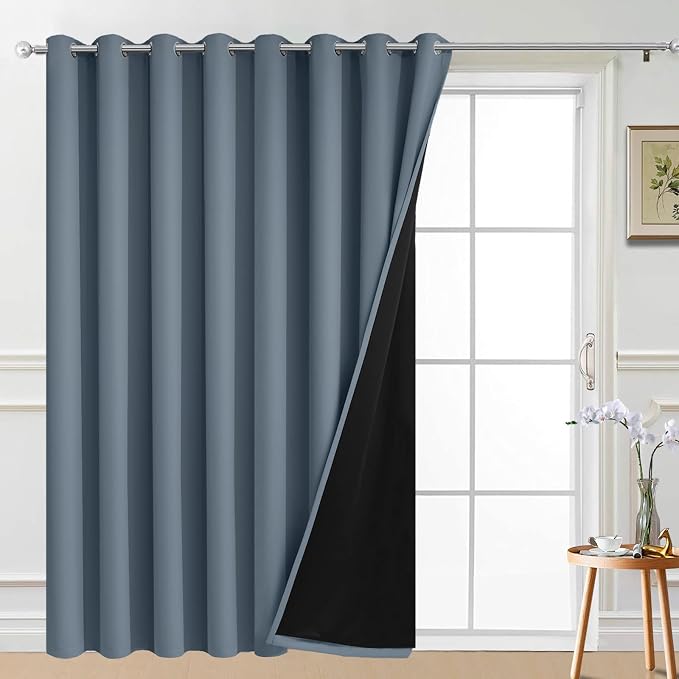 Yakamok Stone Blue Blackout Patio Door Curtain Panels W100 x L96, 1 Panel | by Yakamok