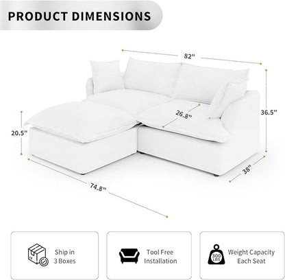 Waterproof Cloud Couch, 2 Seat L Shape Stain Resistant Modular Sectional Couch - Image 2