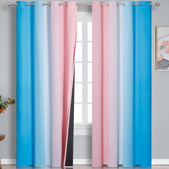 Pink and Blue Ombre Curtains for Bedroom 84 Inch Long | Room Darkening Curtains by ESTELARTEXTILER
