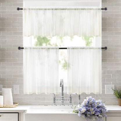 MIULEE 2 Panels Kitchen Tiers Half Window Sheer Curtains 29 X 24 Inch Ivory | - Image 8
