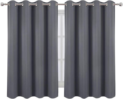 Blackout Curtains 66 x 54 Inch Long Grey Curtains Set of 2 Panels Room - Image 2