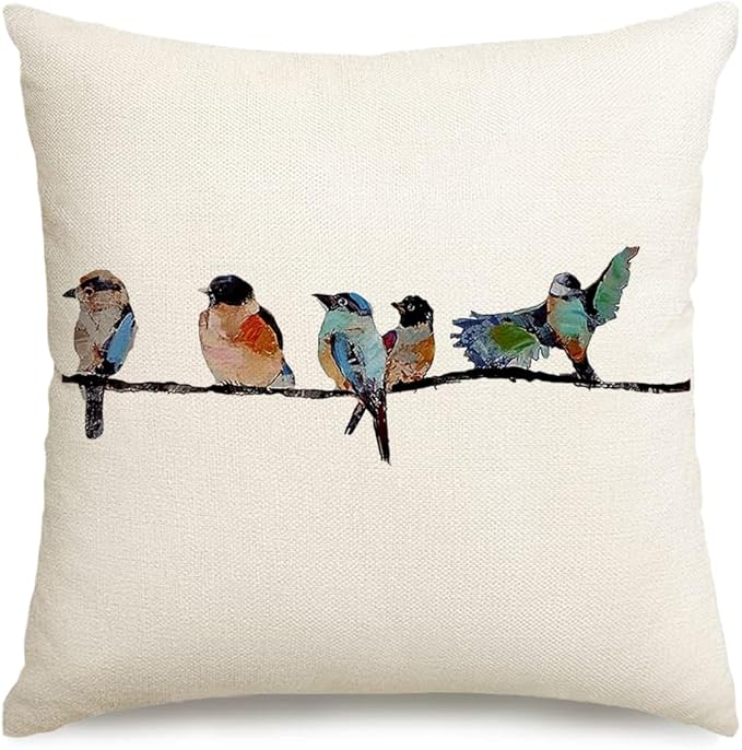 RABUSOA Birds Pillow Covers 16x16 Inch, Lumbar Decorative Throw Pillows by RABUSOFA