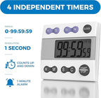 Sper Scientific Portable Digital Kitchen & Lab Timer 810015 - 4 Channel, Large Display, Loud Alarm - 4 pc