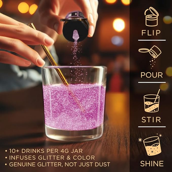 Brew Glitter Fuchsia Edible Drink Glitter 1x 4g Jar for Cocktails, Beer, & Beverages