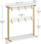 Coffee Mug Holder for Counter, 2 Tier Mug Tree Rack, with 8 Hook and 2 Open Shelves, Vintage Mug Holder Stand for Home Kitchen, White and Gold MH43DW