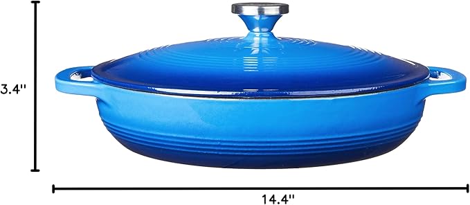 Lodge 3.6 Quart Enameled Cast Iron Oval Casserole With Lid – Dual Handles – Oven Safe up to 500° F or on Stovetop - Use to Marinate, Cook, Bake, Refrigerate and Serve – Caribbean Blue