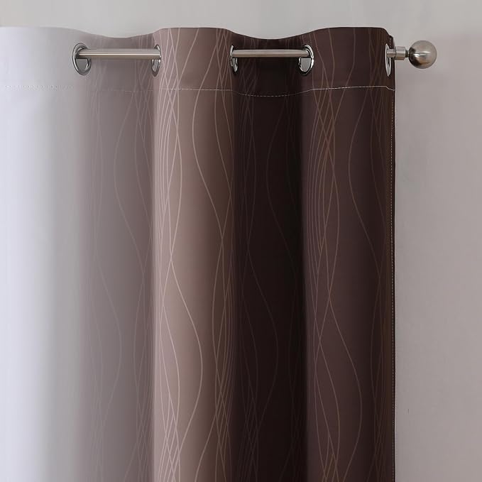 Brown and Greyish White Blackout Curtains 42Wx63L 2 Panels | Ombre Curtains - Image 4