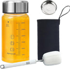 Glass Juice Bottles 12 oz - Wide Mouth Glass Water Bottles with Lids and Sleeve- for Juicing, Smoothies, Milk, Protein, Reusable, Stainless Steel Lids, Leak Proof, Shaker bottle (12oz/400ml)