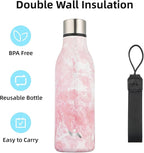 Insulated Water Bottle with Strap,18 oz Double Wall Stainless Steel Vacuum Bottles Metal Water Flask,Blossom