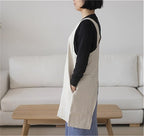 Cotton Linen Japanese Apron Halter Cross Back Bandage X Shape Aprons Two Pockets
