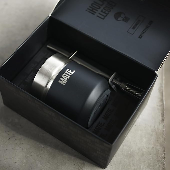 Matte 6.5 oz Yerba Mate Gourd and Bombilla Set - Includes DS Pro Box - BPA Free Yerba Mate Set Kit with Mate Straw, Elegant Design, Non-Slip Base (Black)