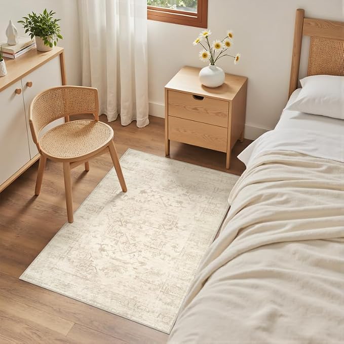 Washable Area Rugs 2x3: Living Room Bedroom Carpet Beige/Brown | Vintage Boho - Image 4
