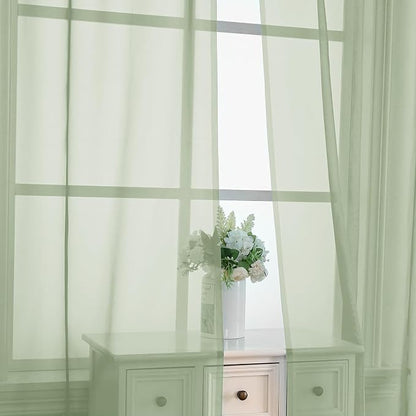 Light Green Sheer Curtains 90 Inches Long 2 Panels - Image 4
