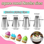 Extra large piping tips set, stainless steel round piping tips,star square wide piping tip jumbo piping tips, Cake DecoratingTips for Cupcakes Pastry Fondant Cakes Decorating （F02 9FT F06 R22L)