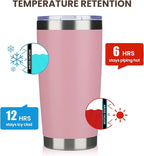 MEWAY 20oz Tumbler 12 Pack Double Wall Vacuum Insulated Travel Mug Bulk, Stainless Steel Tumblers with Lid and Straw, Durable Powder Coated Coffee Cups for Cold & Hot Drinks (Pink, 12)