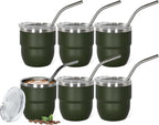 4oz Stackable Cup, Vacuum Insulated Espresso Cup Set of 6, Espresso Shot Cup for Coffee, Double Wall Stainless Steel Mini Tumbler Shot Glasses with Straw and Lid (A-green6P, 4oz)