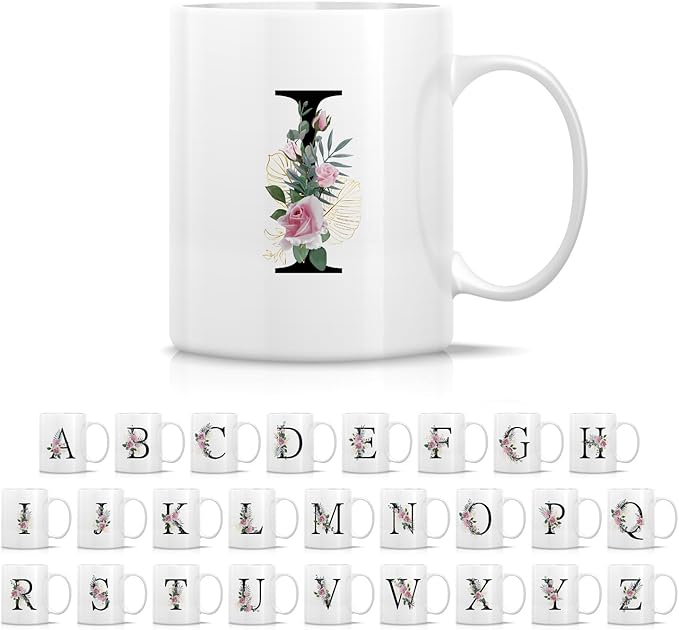 Retreez Initial A-Z Floral Botanical Bouquet Alphabet Monogrammed Monogram Mug 11 Oz Ceramic Tea Coffee Mugs - Appreciation Thank You Wedding Birthday Gifts for her friend coworker sister - I Initial