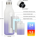 BJPKPK Insulated Water Bottles, 18 oz Stainless Steel Metal Water Bottle with Strap, BPA Free Leak Proof Thermos, Mugs, Flasks, Reusable Water Bottle for Sports & Travel, Lilac Elegance (Pack of 2)