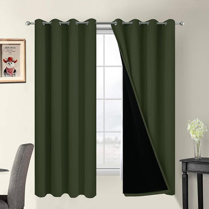 Yakamok Greyish Green 100% Blackout Curtains 63 Inches Long 52" Wide, 2 Thick by Yakamok