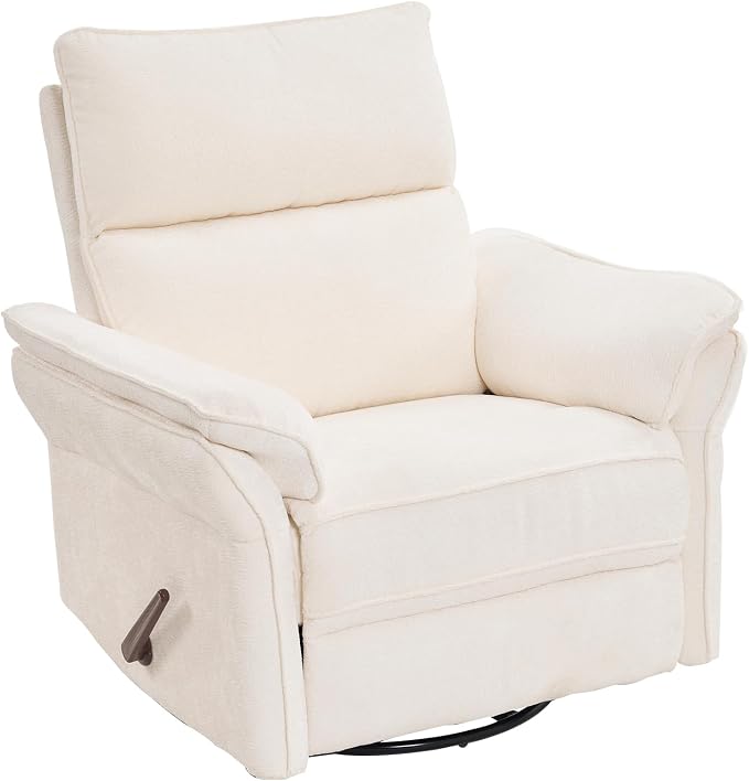 Rocking Chair Nursery with Adjustable Headrest, Manual Swivel Rocker Recliner by Rhevoy