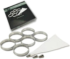 NewlineNY Stainless Steel French Pastry Tart Ring Baking Kit - 6 Perforated Round Dessert Rings + 3 Nozzles + 1 Sample Decorating Piping bag Kit