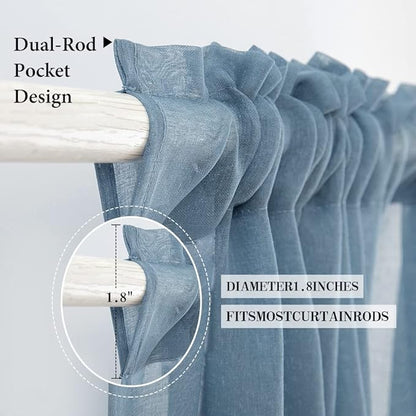 MIULEE Semi Transparent Dusty Blue Linen Textured Sheer Curtains 54W×108L | - Image 4