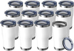 HASLE OUTFITTERS 20 oz Tumbler Bulk, Stainless Steel Tumblers with Lid, Vacuum Insulated Tumbler, Double Wall Powder Coated Cup, coffee mugs, White, 12 Pack
