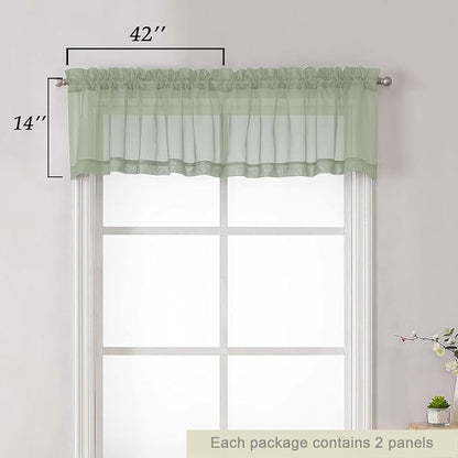 Sage Green Valances for Windows, Sheer Curtains 14 Inch Length 2 Pack Kitchen - Image 2