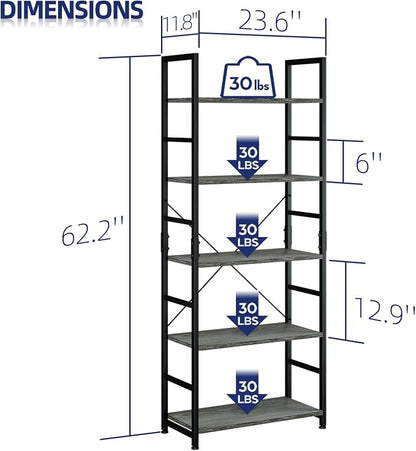 NUMENN 5 Tier Bookshelf, Tall Bookcase Shelf Storage Organizer, Modern Book - Image 3