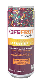 KOFEFRUT by beaniac Caffeinated Energy Drink, Lemon, Lightly Carbonated, Reduced Sugar, 80mg Caffeine, Polyphenols, Antioxidants, Vitamin C, 12 Fl Oz Can (Pack of 4)