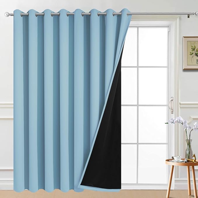 Yakamok Sky Blue Blackout Patio Door Curtain Panels W100 x L84, 1 Panel | Noise by Yakamok