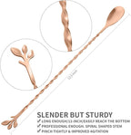 AnSaw Rose Gold 12-Inch Stainless Steel Cocktail Spoon with Leaf Handle - Perfect for Mixing & Layering Drinks in Tall Cups, Bar & Shakers - Durable Long Handle Bar Stirrer,2-Pieces