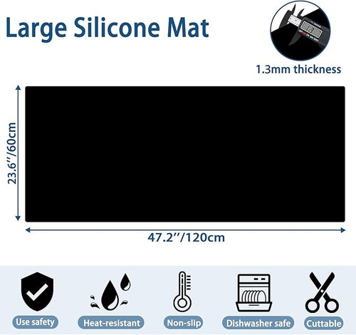 47.2"x23.6" Large Silicone Mat for Kitchen Counter, Heat Resistant Non-Slip Countertop Protector, Waterproof Silicone Craft Mat for Kitchen Island, Light Gray