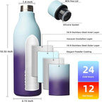 BJPKPK Insulated Water Bottles, 25 oz Stainless Steel Metal Water Bottle with Strap, BPA Free Leak Proof Thermos, Mugs, Flasks, Reusable Water Bottle for Sports & Travel, Ocean Dream