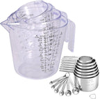 7x Stainless Steel Measuring Cups with 6x Measure Spoons Set,4x Plastic Measurings Cups for Liquids,Kitchen Gadgets for Cooking & Baking Utensils(17Pcs)