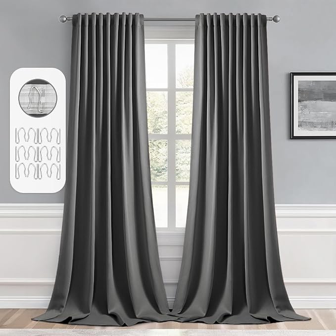 MIULEE Grey Back Tab Blackout Curtains 52x120 Inch Long 2 Panels Set | Rod by MIULEE