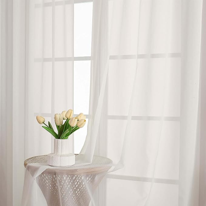 Ivory Sheer Curtains, Sheer Curtains 96 inches Long 2 Panels Set, Rod Pocket - Image 3